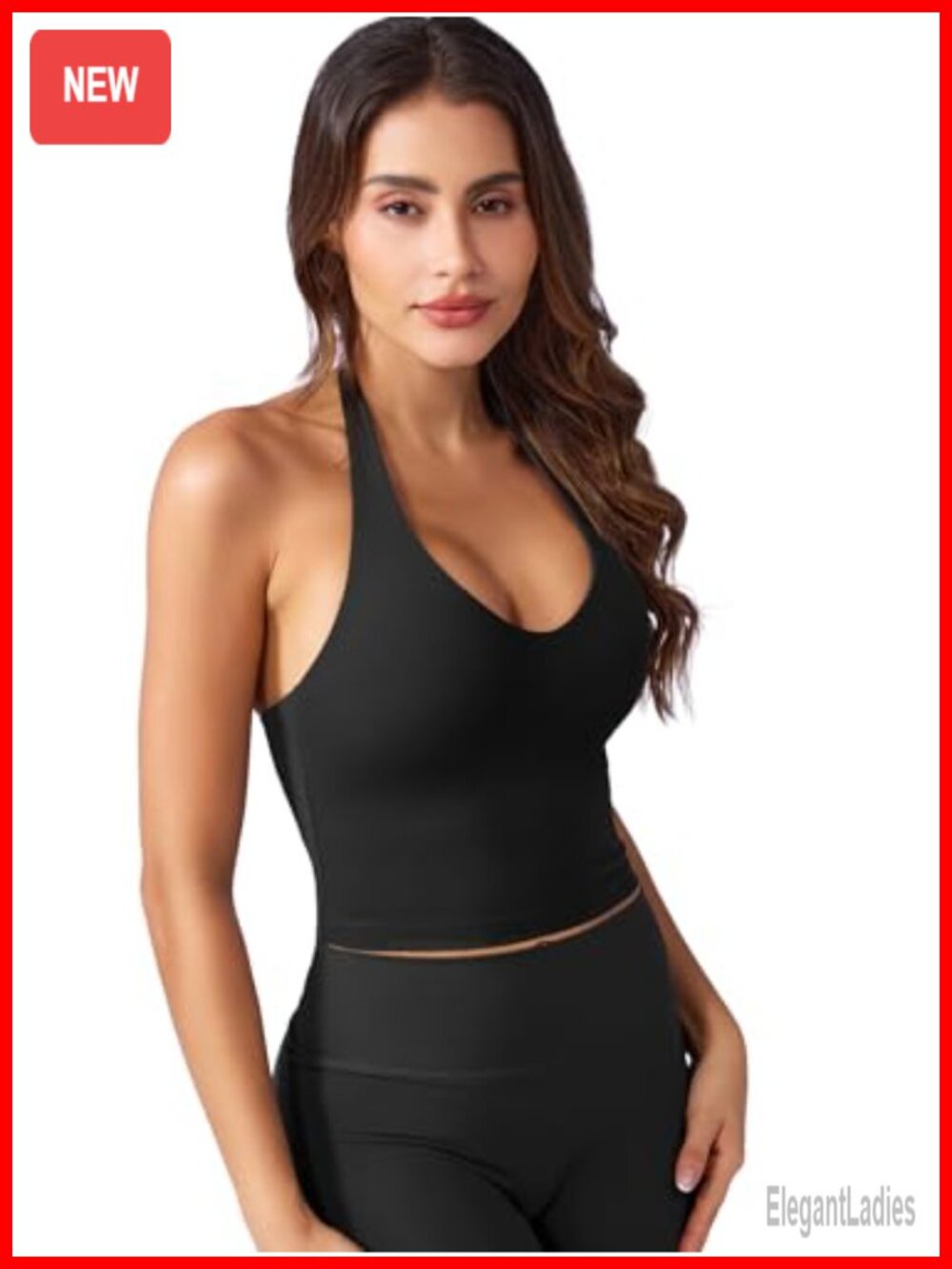 Women's Halter Crop Tank Top V-Neck Backless Padded Sports Bra Yoga